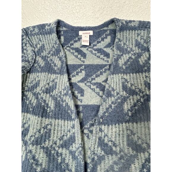 Sundance Open Front Long Cardigan Sweater Sz Medium Blue Print 100% Lambswool - Picture 3 of 6